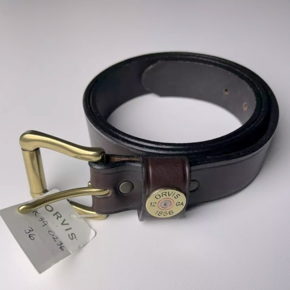 Orvis Mens shotgun shell brown leather belt size 36